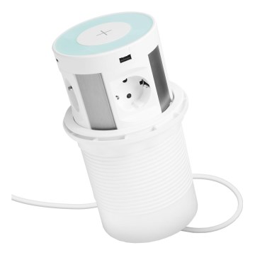 Колона за контакти за плот на бюро с безжично зареждане 4x230V + 2x USB-A + 2x USB-C бяла