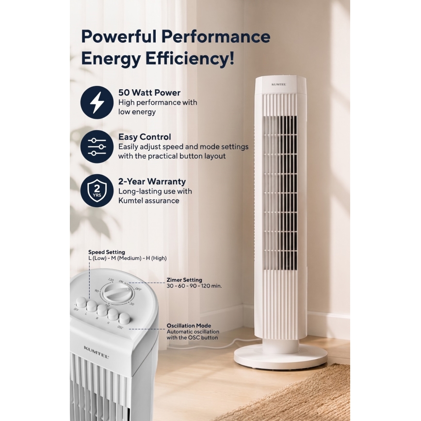Колонен вентилатор 50W/230V бял