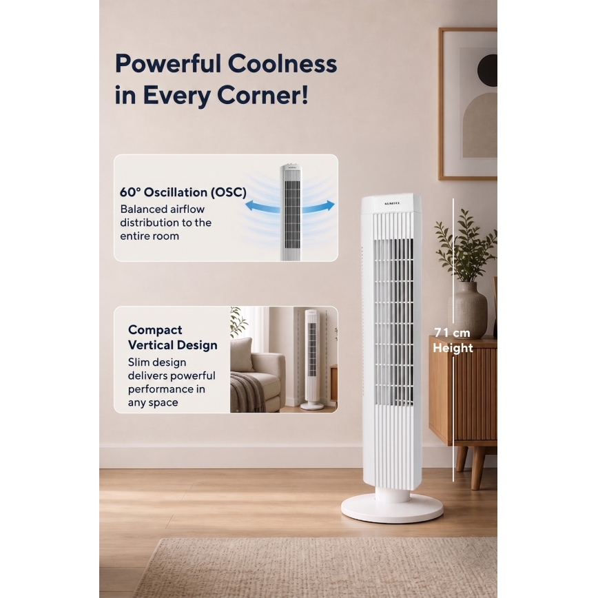 Колонен вентилатор 50W/230V бял