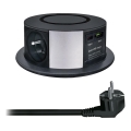 Колонка с контакти за плот с безжично зареждане Qi 3x230V + 1xUSB-A + 1xUSB-C черно/сребристо