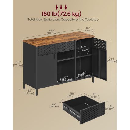 Комод FIRA 110x40 см черен/кафяв