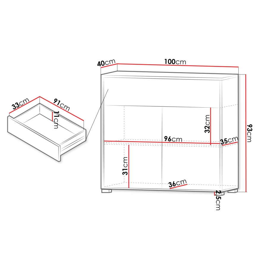 Комод GESITA 93x100 см бял