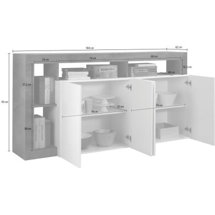 Комод LENOR 184x93x42 см бял/сив бетон