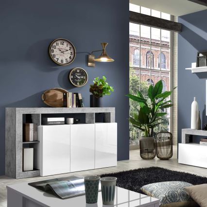 Комод LENOR бял/сив бетон