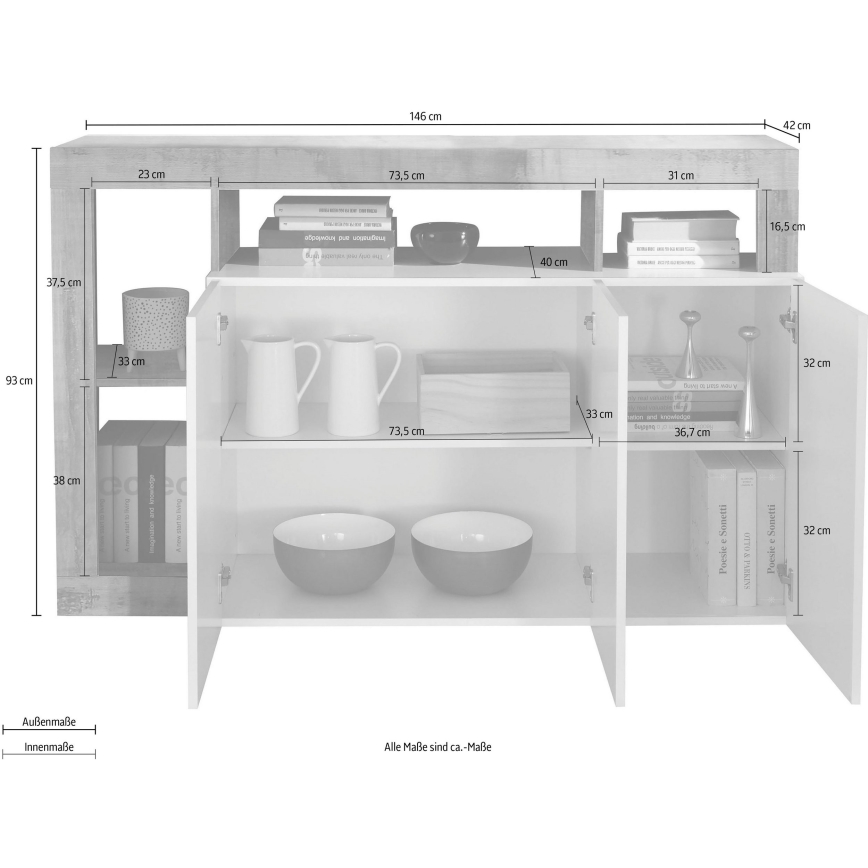 Комод LENOR бял/сив бетон