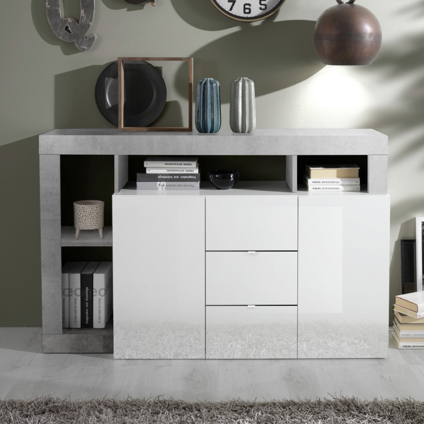 Комод LENOR бял/сив бетон