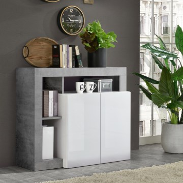 Комод LENOR, бял/сив с бетонен ефект