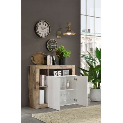 Комод LENOR бял/кафяв