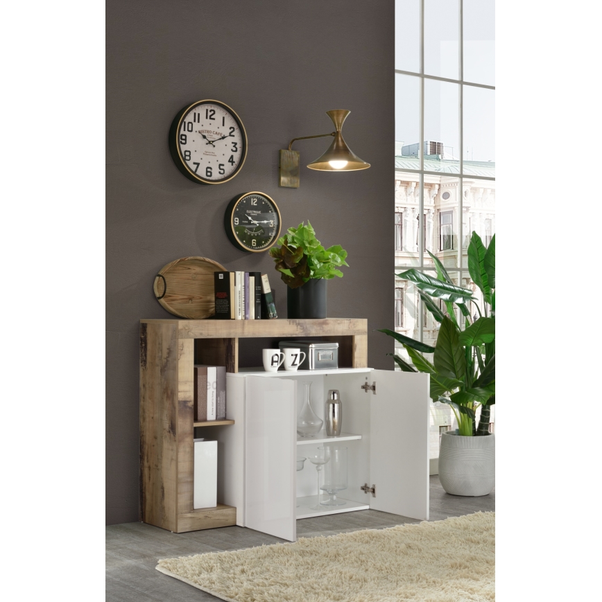 Комод LENOR бял/кафяв