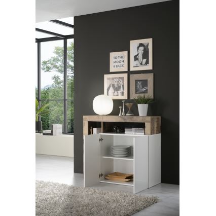 Комод LENOR бял/кафяв