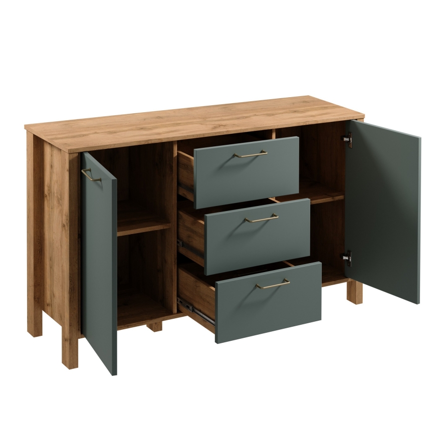 Комод MENTA 138x81x40 cm дъб Вотан/зелен