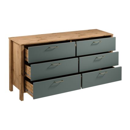 Комод MENTA 170x81x47 см дъб Wotan/зелен