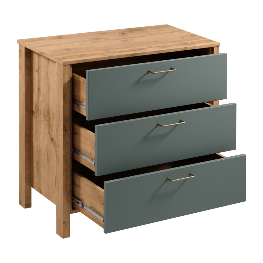 Комод MENTA 90x81x47 см дъб Wotan/зелен