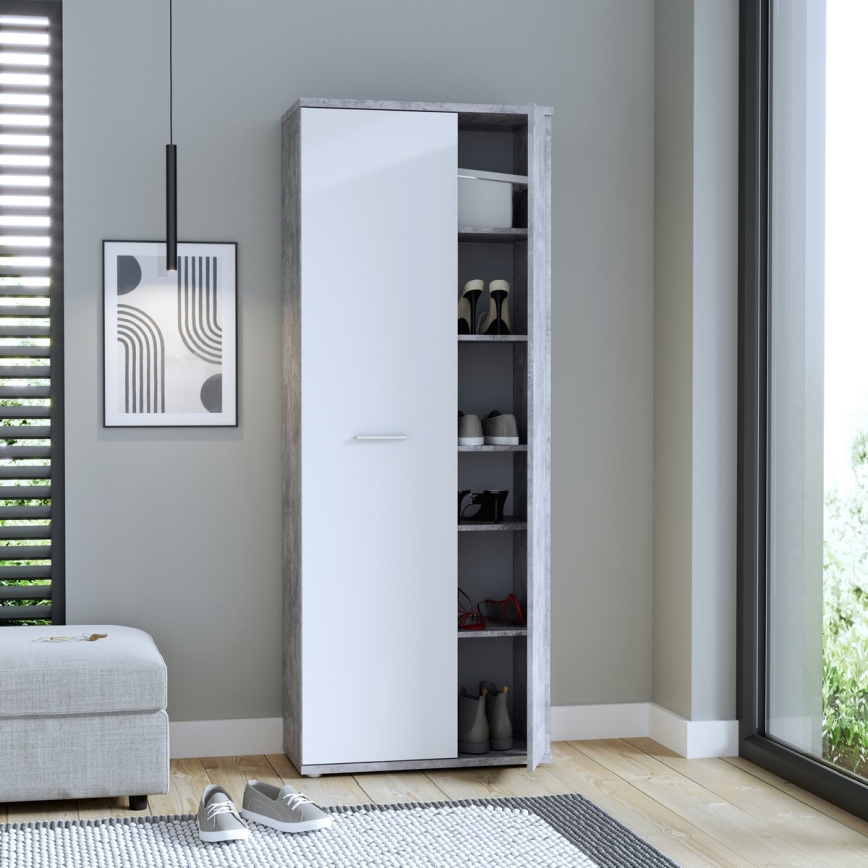 Комод/обувен шкаф SIMO бял/сив бетон