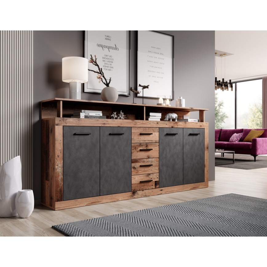 Комод RUNA 190x96x32 см тъмно кафяв/антрацит