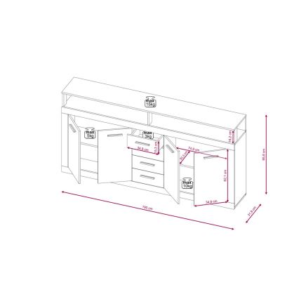 Комод RUNA 190x96x32 см тъмно кафяв/антрацит