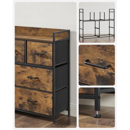 Комод с чекмеджета KIRA, кафяв/черен