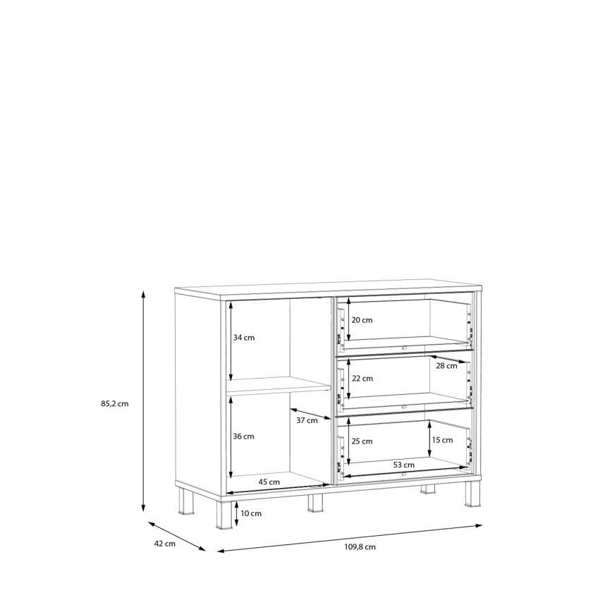 Комод с чекмеджета OREN, кафяв/черен