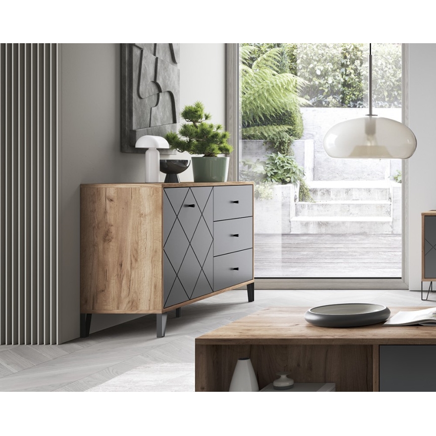 Комод SULA дъб крафт/черен