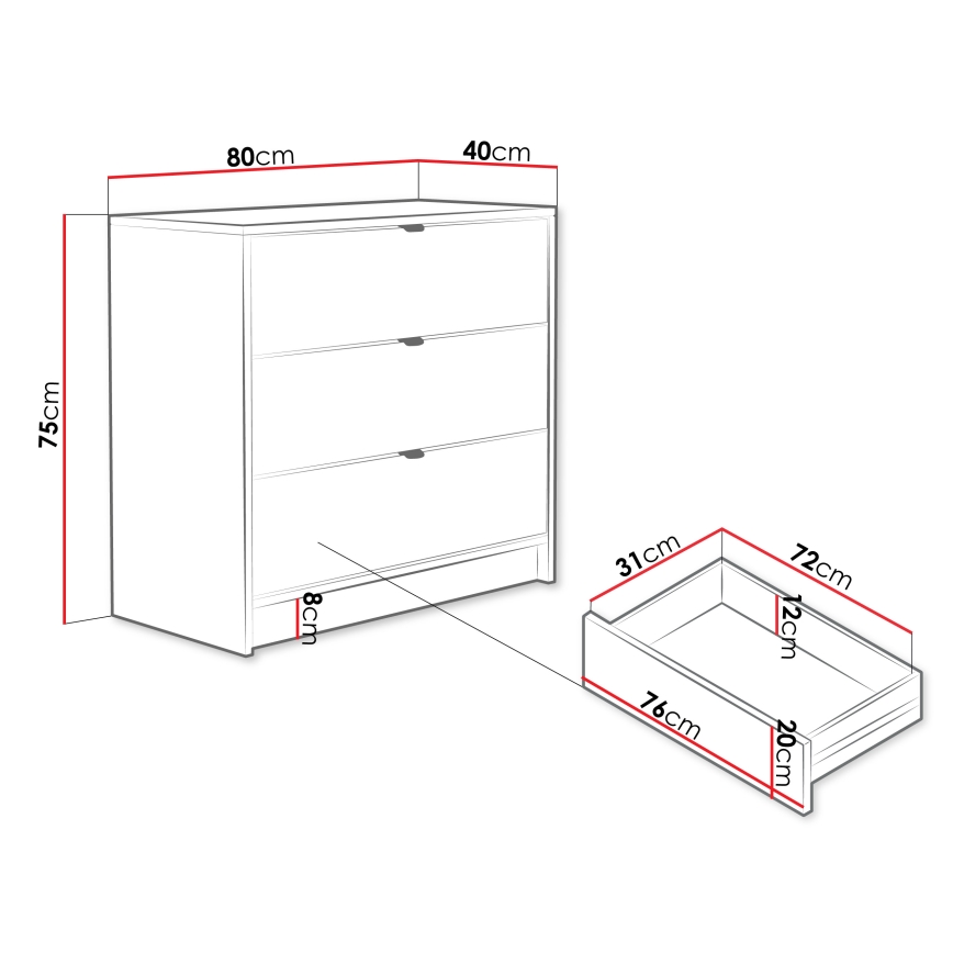 Комод TIRENO 80x75 см бежов