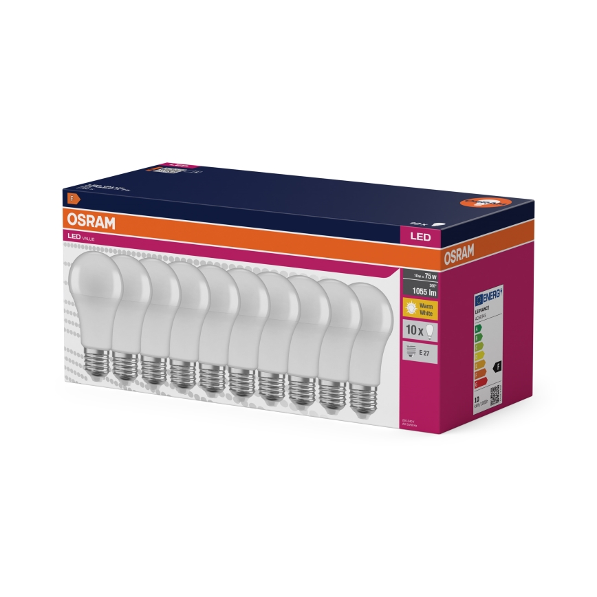 Комплект 10x LED крушки CLASSIC A75 E27/10W/230V 2700K - Osram