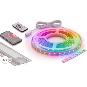 КОМПЛЕКТ 1x димируема LED RGBW лента NEO LITE MUSIC LED/24W/230V 5 м IP65 Wi-Fi Tuya + 5x вграден профил 1 м сребрист/бял + дистанционно управление