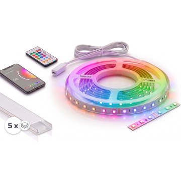 КОМПЛЕКТ 1x димируема LED RGBW лента NEO LITE MUSIC LED/24W/230V 5 m IP65 Wi-Fi Tuya + 5x вграден профил 1 m сребърен/бял + дистанционно управление