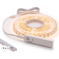 КОМПЛЕКТ 1x LED лента с датчик за движение FLEX LED/3,6W/4xAA 2 m + 2x вграден профил 1 m сребрист/бял