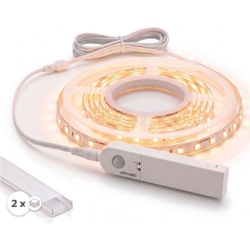КОМПЛЕКТ 1x LED лента с датчик за движение FLEX LED/3,6W/4xAA 2 м + 2x вграден профил 1 м сребрист/бял