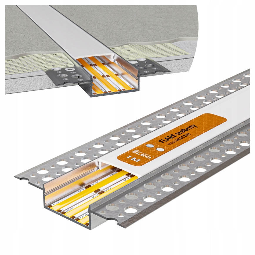 КОМПЛЕКТ 1x LED лента със сензор за движение FLEX LED/3,6W/4xAA 2 m + 2x вграден профил 1 m сребрист/бял