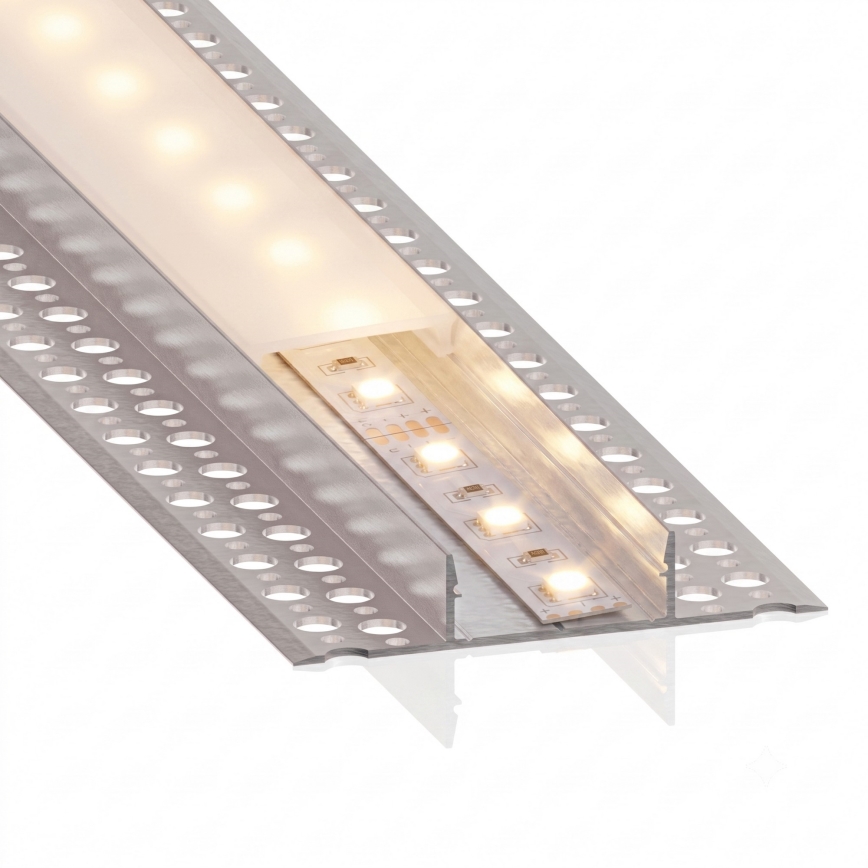 КОМПЛЕКТ 1x LED лента с датчик за движение FLEX LED/3,6W/4xAA 2 m + 2x профил за вграждане 1 m сребрист/бял