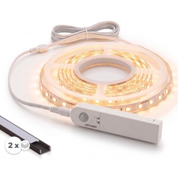 КОМПЛЕКТ 1x LED лента със сензор за движение FLEX LED/3,6W/4xAA 2 m + 2x вграден профил 1 m черен/бял