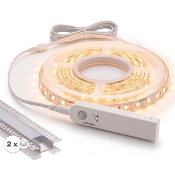 КОМПЛЕКТ 1x LED лента със сензор за движение FLEX LED/3,6W/4xAA 2 m + 2x вграден профил 1 m сребрист/бял