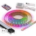 КОМПЛЕКТ 1x LED RGBW димируема лента DIGITAL LED/16,5W/230V 5 m + 5x вграден профил 1 m черен/бял + дистанционно управление