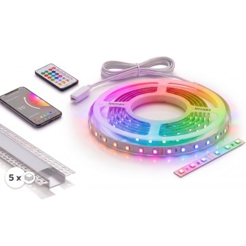 КОМПЛЕКТ 1x LED RGBW димируема лента NEO LITE MUSIC LED/24W/230V 5 m IP65 Wi-Fi Tuya + 5x вграден профил 1 m сребрист/бял + дистанционно управление