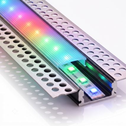 КОМПЛЕКТ 1x LED RGBW димируема лента NEO LITE MUSIC LED/24W/230V 5 m IP65 Wi-Fi Tuya + 5x вграден профил 1 m сребрист/бял + дистанционно управление