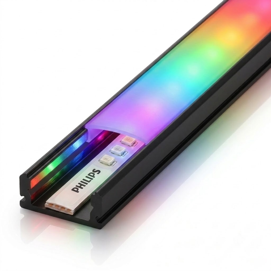 КОМПЛЕКТ 1x LED RGBW димируема лента Philips Hue WHITE AND COLOR AMBIANCE LED/20W/230V 2 м + 2x вграден профил 1 м черен/бял