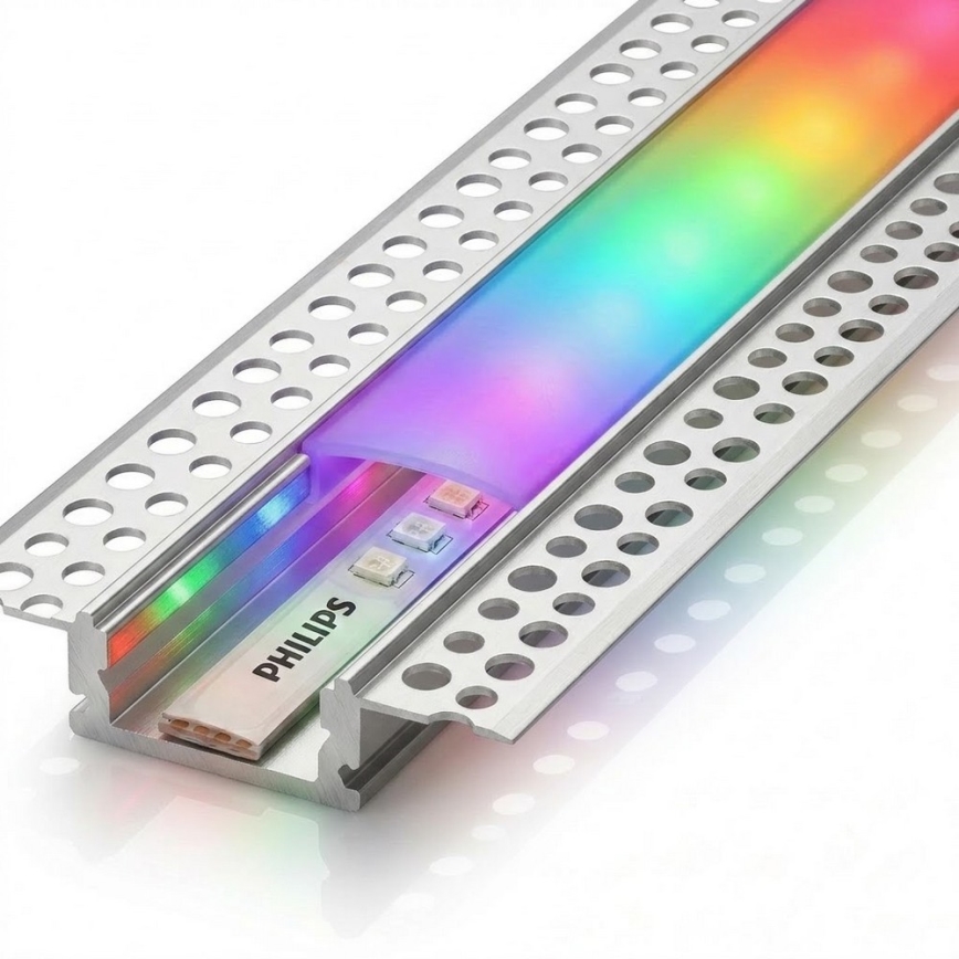 КОМПЛЕКТ 1x LED RGBW димируема лента Philips Hue WHITE AND COLOR AMBIANCE LED/20W/230V 2 m + 2x вграден профил 1 m сребърен/бял