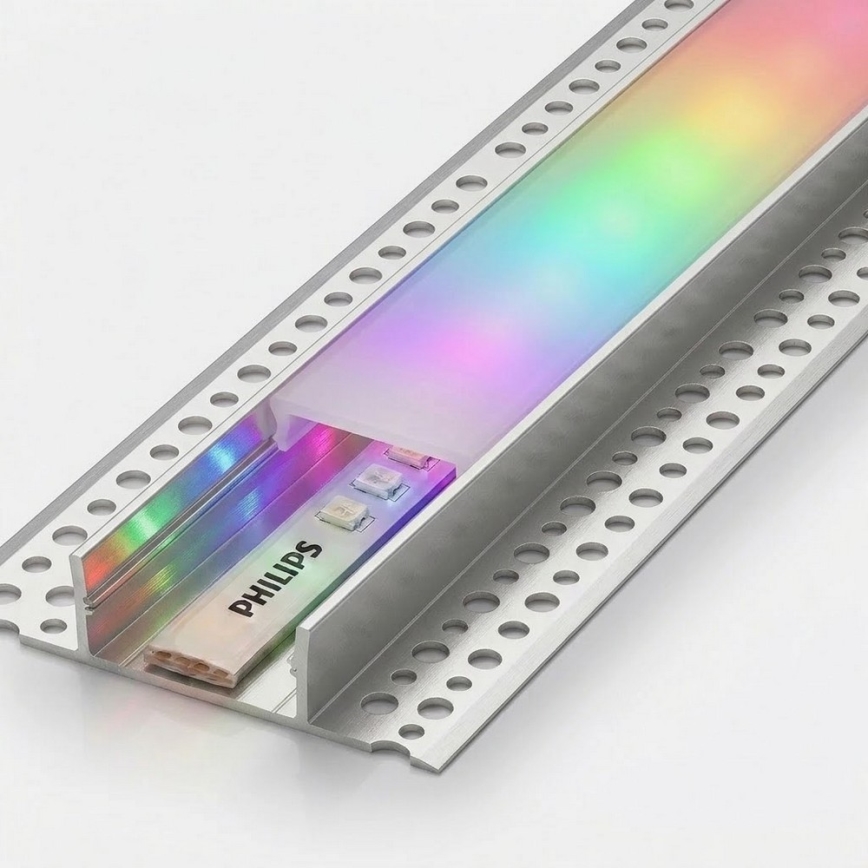 КОМПЛЕКТ 1x LED RGBW димируема лента Philips Hue WHITE AND COLOR AMBIANCE LED/20W/230V, 2 m + 2x вграден профил 1 m, сребрист/бял