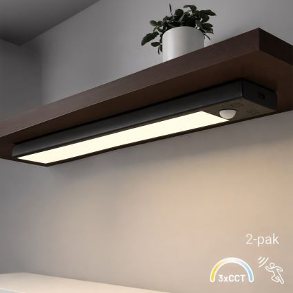 Комплект 2x LED зареждаемо осветление за мебели със сензор за движение и сумрак VIRO LED/1,2W/3,7V 800 mAh 3000/4000/6500K 30 см черно