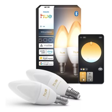 КОМПЛЕКТ 2 бр. димируема LED крушка Philips Hue WHITE AMBIANCE B39 E14/3,7W/230V 1000-20000K