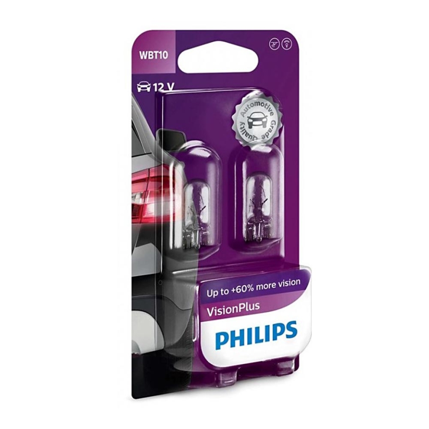 Комплект 2x Автокрушка Philips VISION PLUS WB T10 W2,1x9,5D/6W/12V