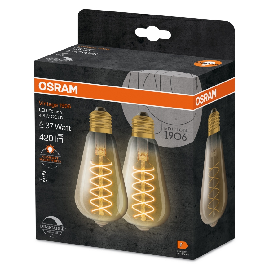 Комплект 2x димируема LED крушка ретро филамент E27/7,8W/230V 1800K - Osram