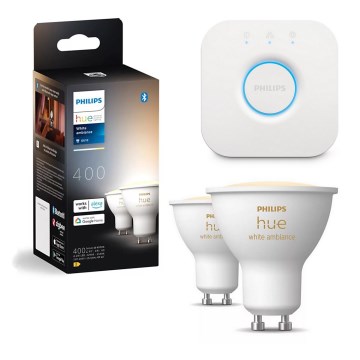 Комплект 2x димируеми LED крушки Philips Hue WHITE AMBIANCE GU10/4,2W/230V 2200-6500K + Hue bridge