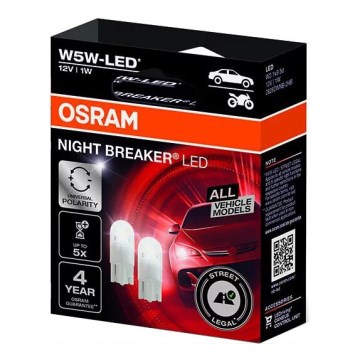 КОМПЛЕКТ 2x LED автомобилна крушка NIGHT BREAKER W2.1x9.5d/1W/12V 5700K - Osram