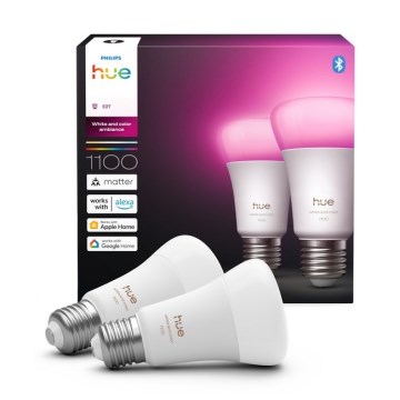 КОМПЛЕКТ 2x LED димируема крушка Philips Hue WHITE AND COLOR AMBIANCE E27/8,1W/230V 1000-20000K