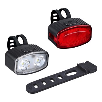 КОМПЛЕКТ 2x LED регулируемо презареждаемо велосипедно осветление 350 mAh IP44 червено/бяло