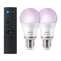 КОМПЛЕКТ 2x LED RGB димируема крушка Philips SMART A60 E27/8,5W/230V 2200-6500K + дистанционно управление