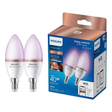 Комплект 2x LED RGB димируема крушка Philips SMART C37 E14/4,9W/230V 2200-6500K CRI 90