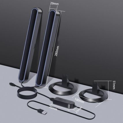 КОМПЛЕКТ 2x LED RGBIC димируема настолна лампа LED/5W/5V черна + дистанционно управление